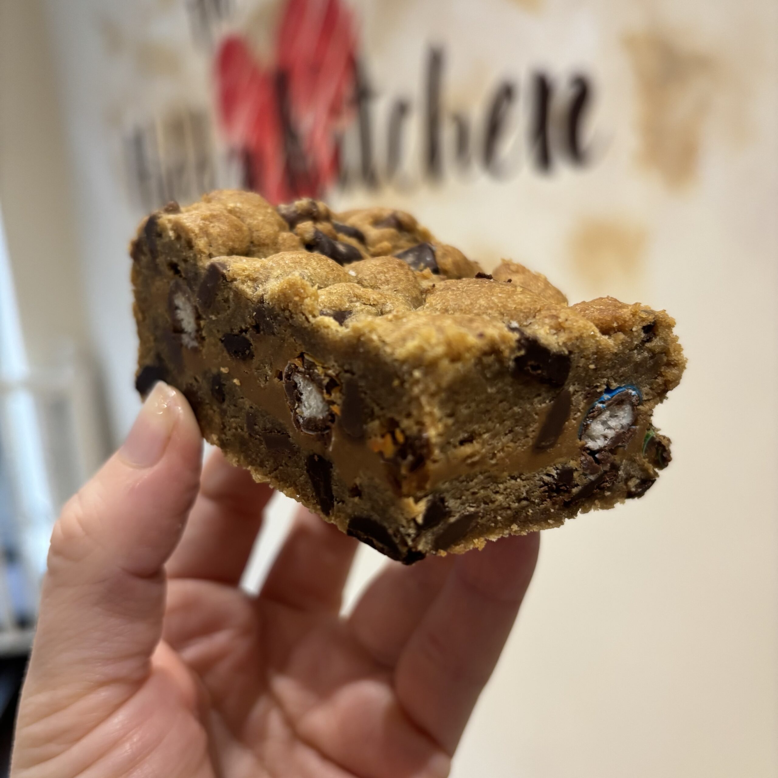 Biscoff and Crispy M&M Cookie Slice