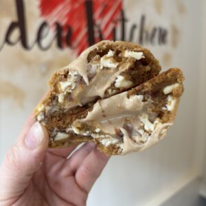 Kinder Blondie Stuffed White Chocolate Cookie with White Hazelnut