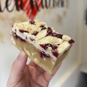 Cherry Jam and White Chocolate Blondie