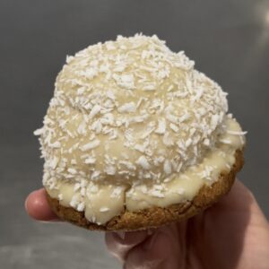 White Chocolate Raspberry Coconut Teacake Cookie
