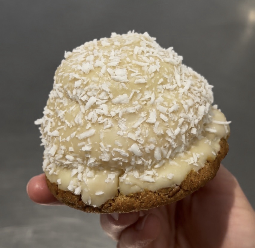 White Chocolate Raspberry Coconut Teacake Cookie